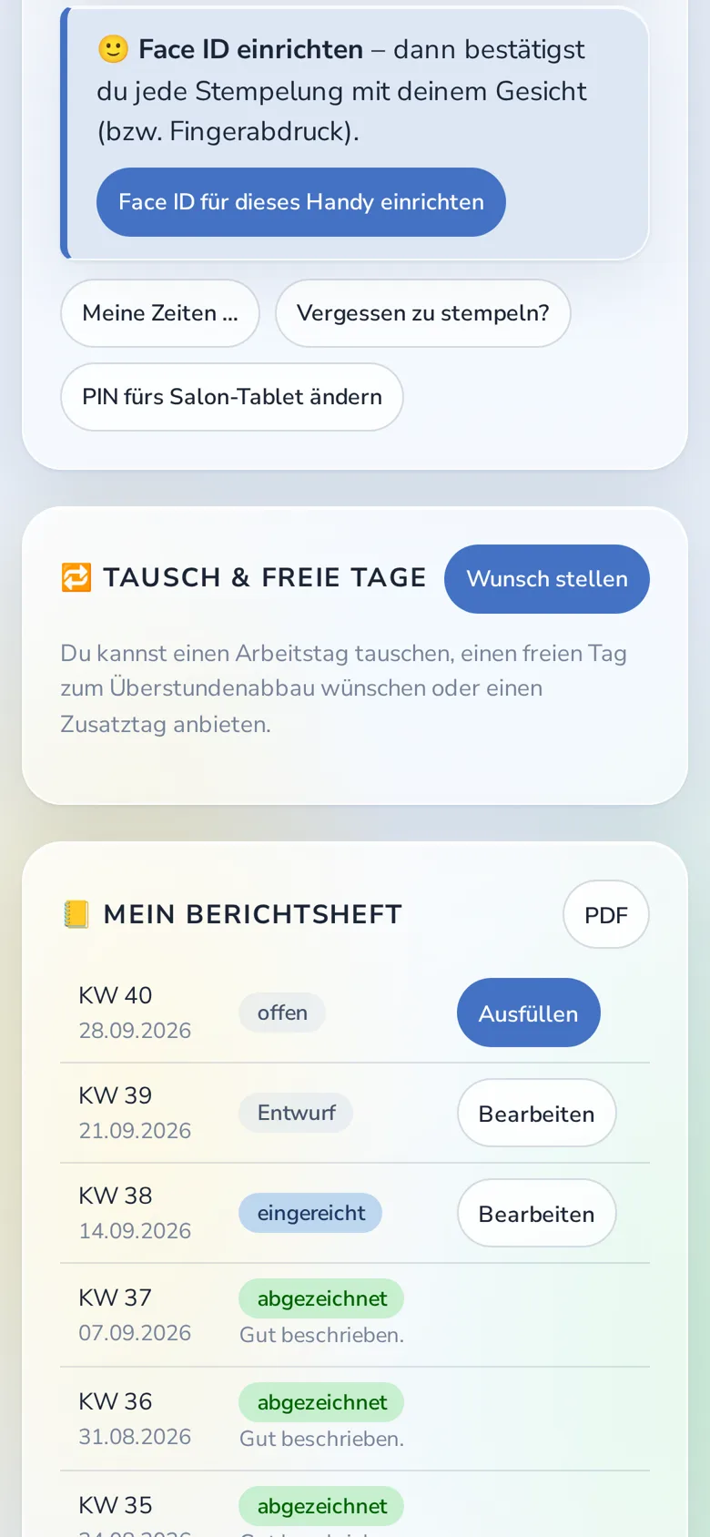 Das Berichtsheft in der Hosentasche