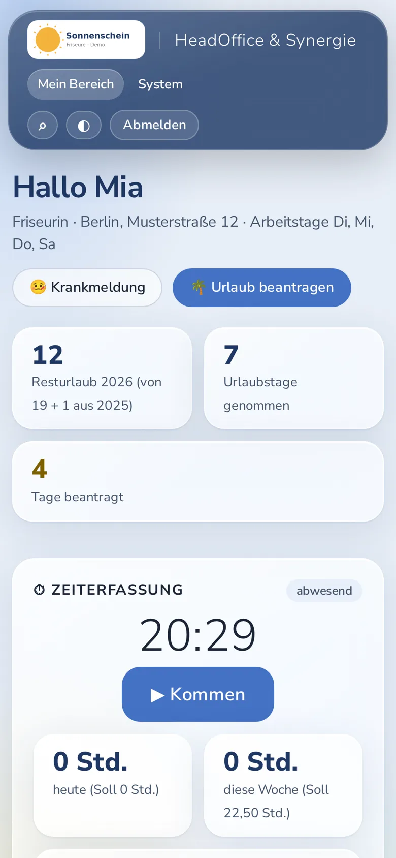 Mein Bereich auf dem Handy